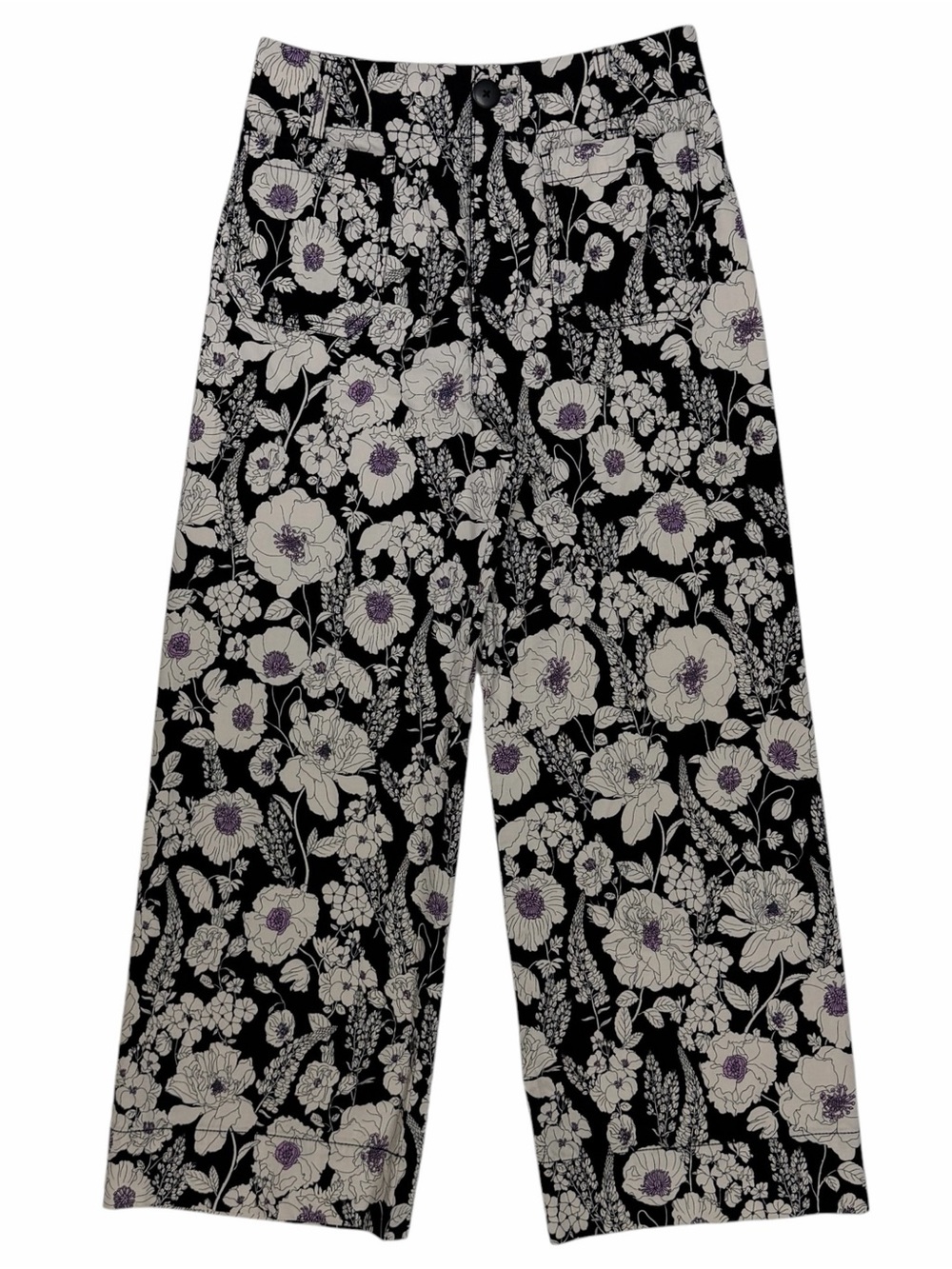 Anthropologie Maeve Colette Wide Leg Pants Womens 28 Black Floral Patch Pocket - Picture 2 of 9